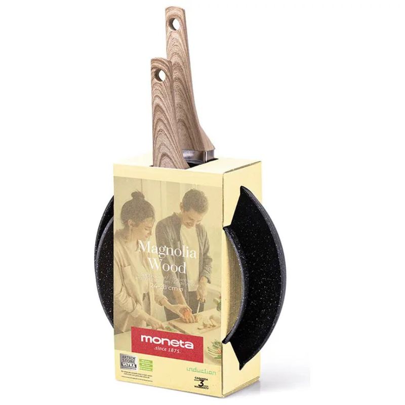 Moneta Magnolia Wood – Set 3 Padelle a Induzione, 20/24/28 cm