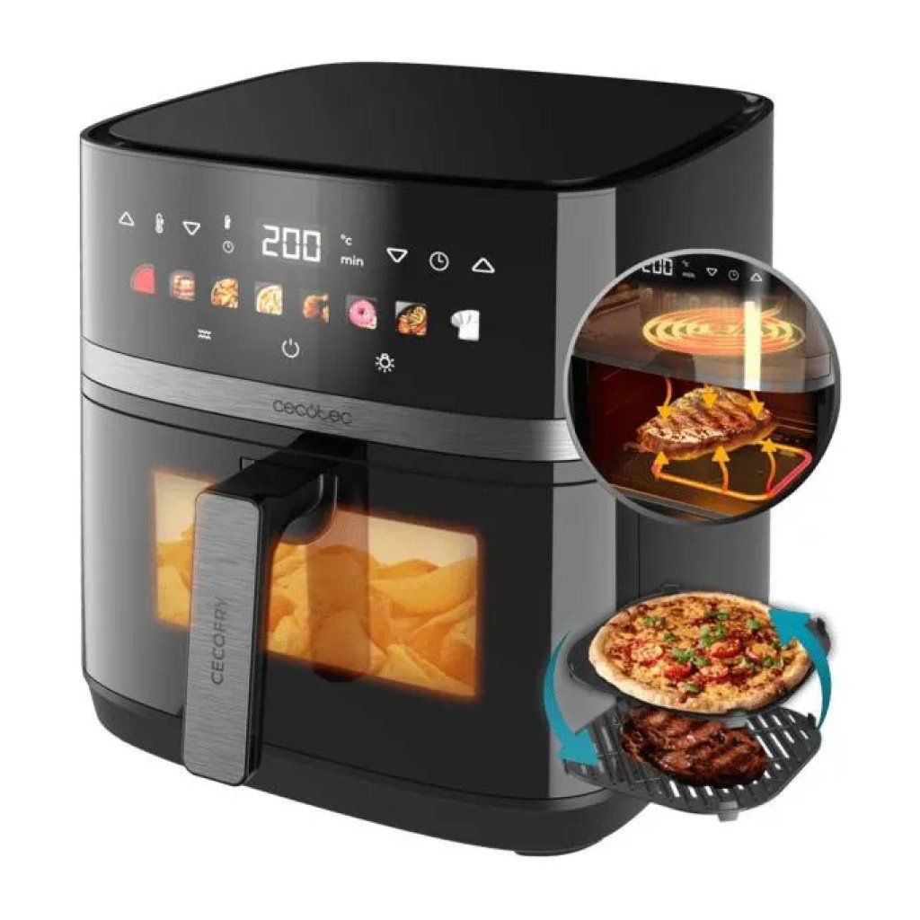 Cecotec Cecofry&Grill Duoheat 8000 – Friggitrice ad aria 8 L, 2200 W, 8 programmi, nera