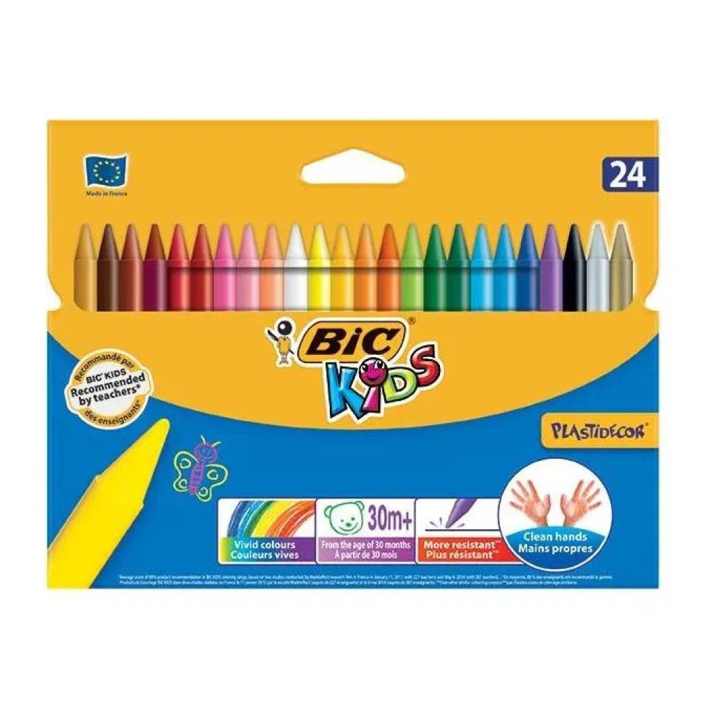 BIC Kids Plastidecor, 24 pastelli a cera assortiti
