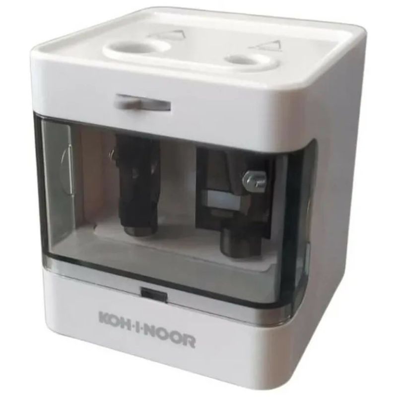 Koh-I-Noor DAS8044 Temperamatite Elettrico a Doppio Foro, 6-12 mm, USB o 4 Pile AA, Grigio