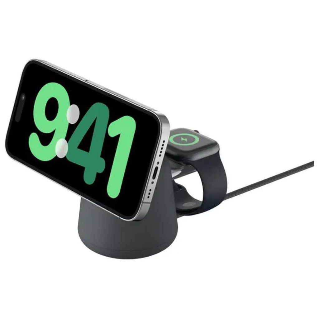 Belkin BoostCharge Pro WIZ027VFH36 Caricatore Wireless Qi2 2 in 1 da 15 W, Antracite