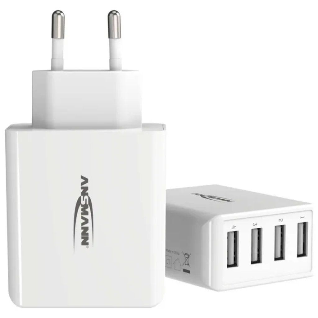 Ansmann Home HC430 Caricatore USB a 4 porte, 30 W, 3000 mA, bianco