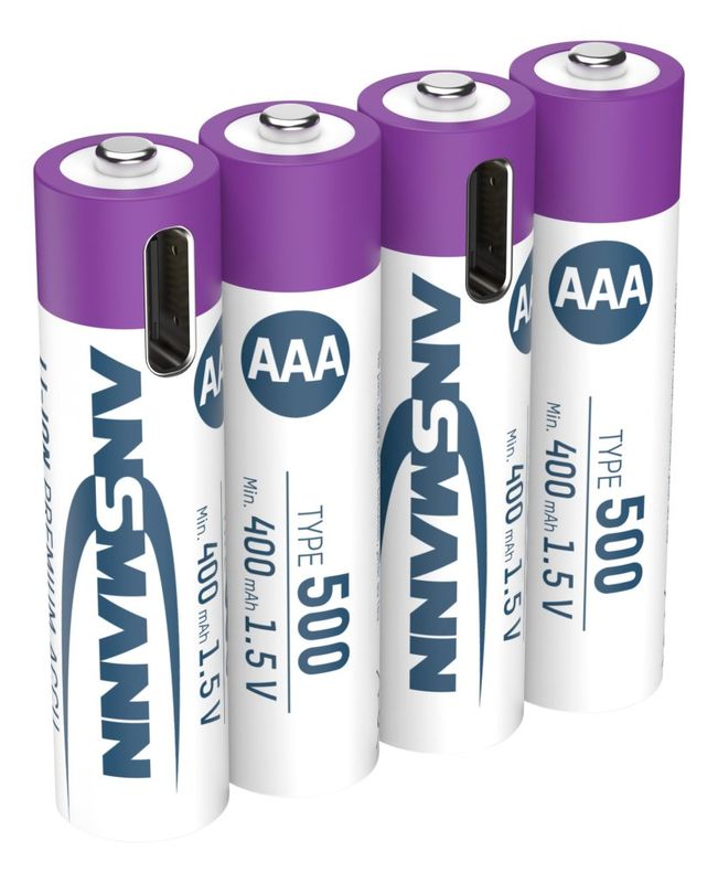 ANSMANN Batterie Ricaricabili AAA 1,5 V con Ricarica USB-C, 4 Pezzi