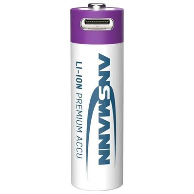 ANSMANN Batterie ricaricabili AA al litio 1800 mAh con cavo, confezione da 4