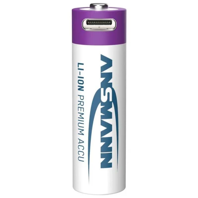 ANSMANN Batterie ricaricabili AA al litio 1800 mAh con cavo, confezione da 4