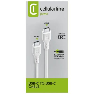 Cellularline Power Cable USB-C a USB-C, 120 cm, 60 W, Bianco