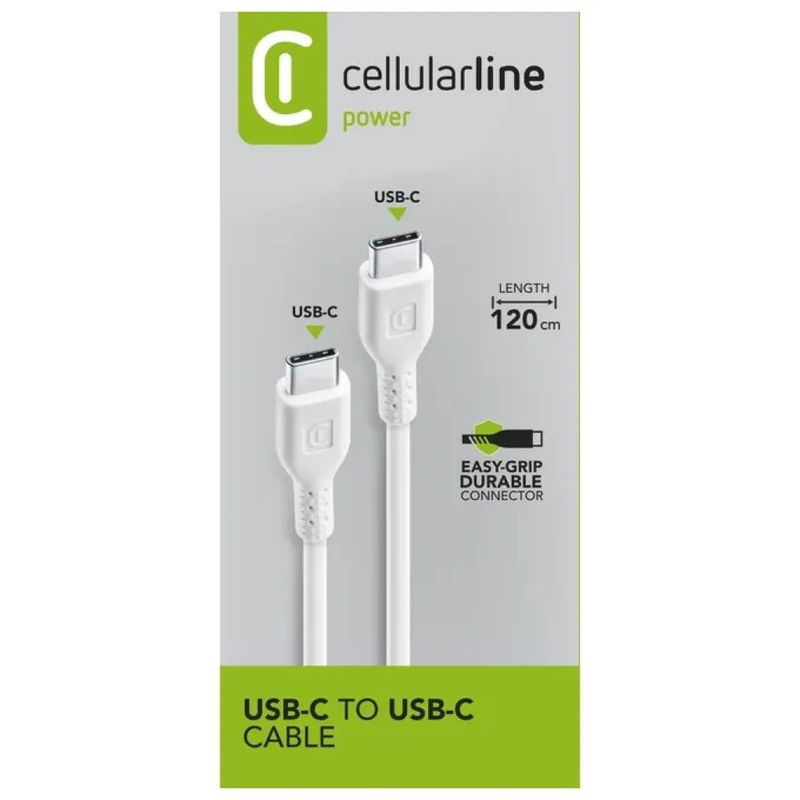 Cellularline Power Cable USB-C a USB-C, 120 cm, 60 W, Bianco