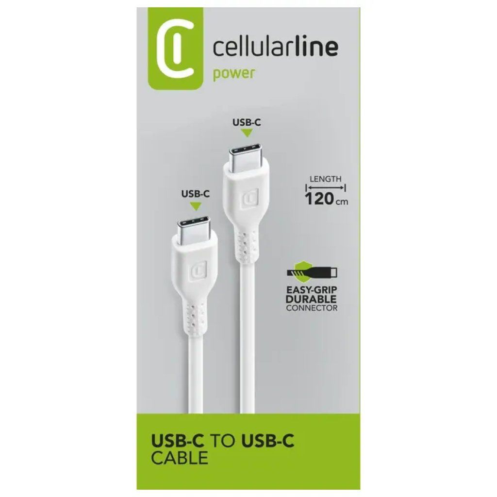 Cellularline Cavo USB-C a USB-C 120 cm, 60 W, Bianco