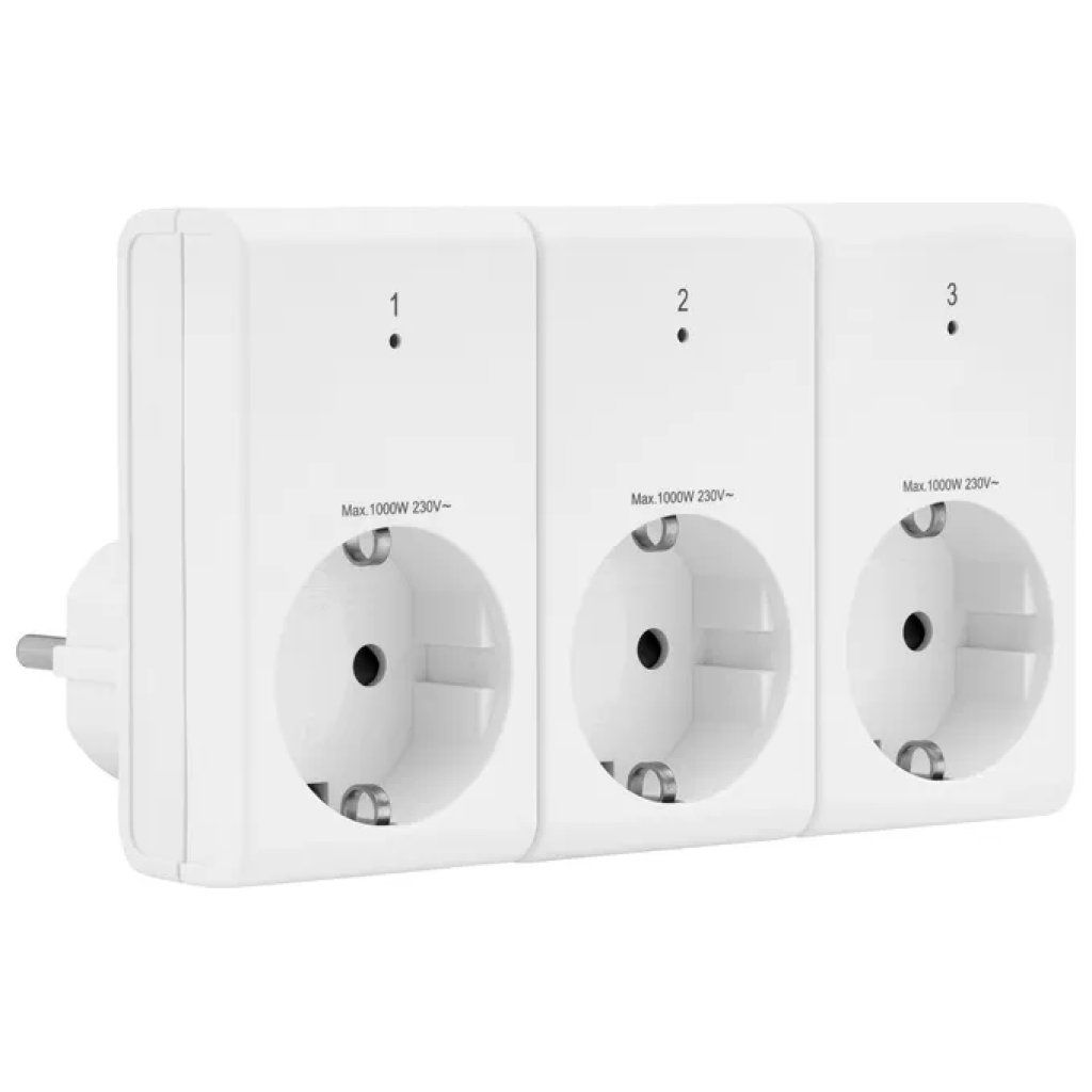 REV 00834514 Kit 3 Prese Radiocomandate con Telecomando, 1000 W, 433 MHz, Bianco