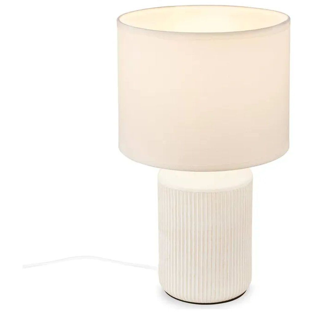 Briloner BT10037 – Lampada da tavolo bianca in ceramica e tessuto