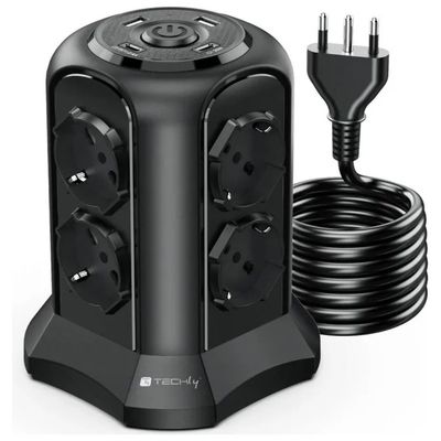 Techly Multipresa a Torretta Salvaspazio 8 Prese con USB-A e USB-C, 4000 W, Nera