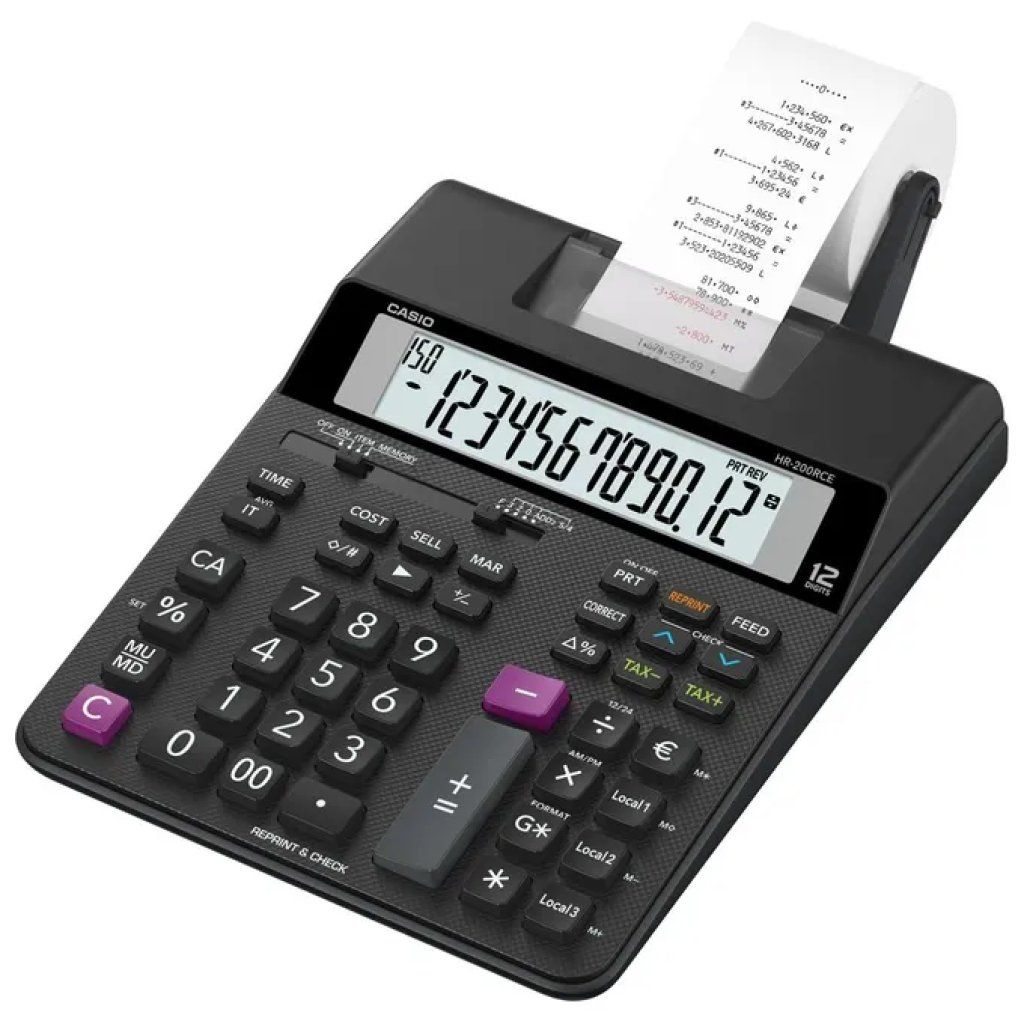 Casio HR-200RCE-W-EC Calcolatrice Scrivente 12 Cifre, Nero