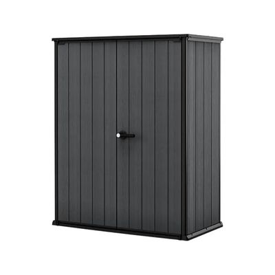 Keter Cortina Alto casetta da giardino grigia con serratura, 140 × 73,6 × 170,4 cm
