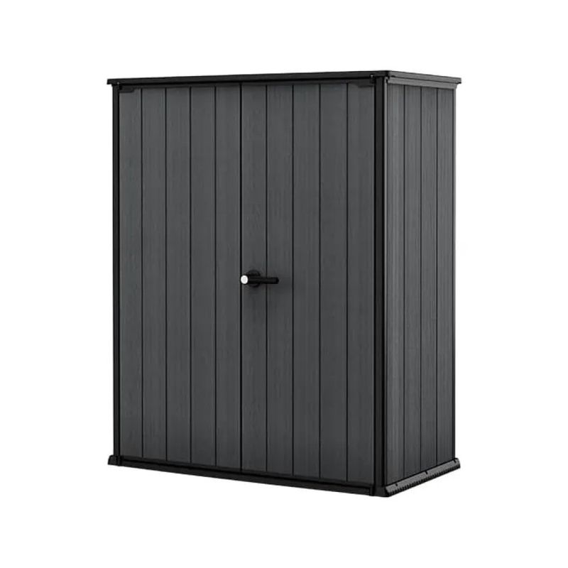 Keter Cortina Alto casetta da giardino grigia con serratura, 140 × 73,6 × 170,4 cm
