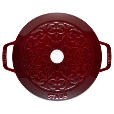 Staub Cocotte Rotonda Lily Pattern in Ghisa Smaltata, 24 cm, 3,6 l, Granatina