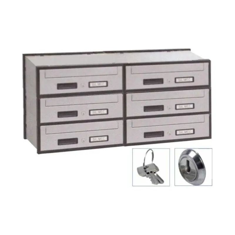 Silmec Classic casellario postale orizzontale a 6 posti, acciaio zincato, Silver