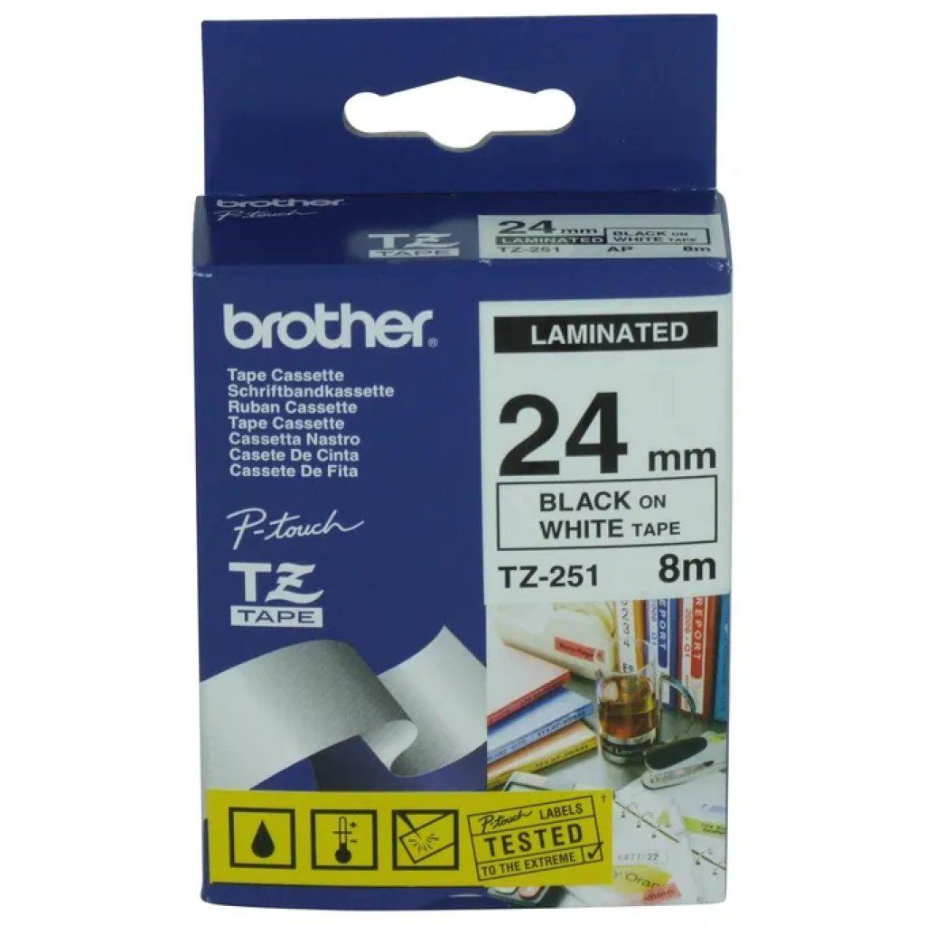 Brother TZ-251 Nastro Laminato 24 mm Nero su Bianco