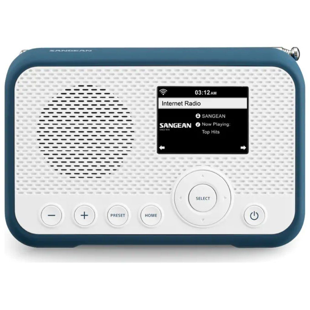 Sangean WFR-39 Radio Portatile DAB+, FM e Internet con Spotify, Wi-Fi e Bluetooth, Blu/Bianco
