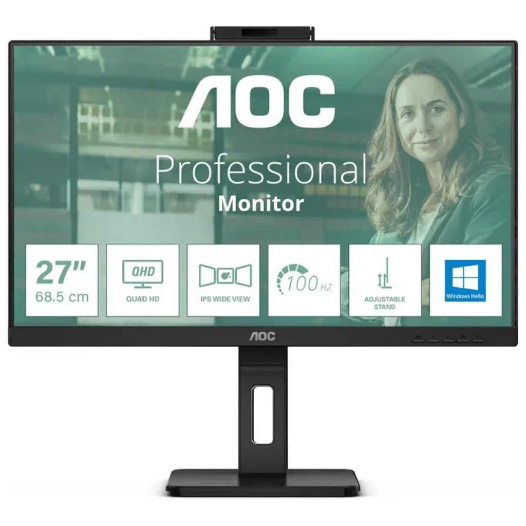 AOC Monitor AOC Q27P3CW Pro-line 27” Quad HD IPS con webcam 5 MP e USB-C AOC Monitor AOC Q27P3CW Pro-line 27” Quad HD IPS con webcam 5 MP e USB-C