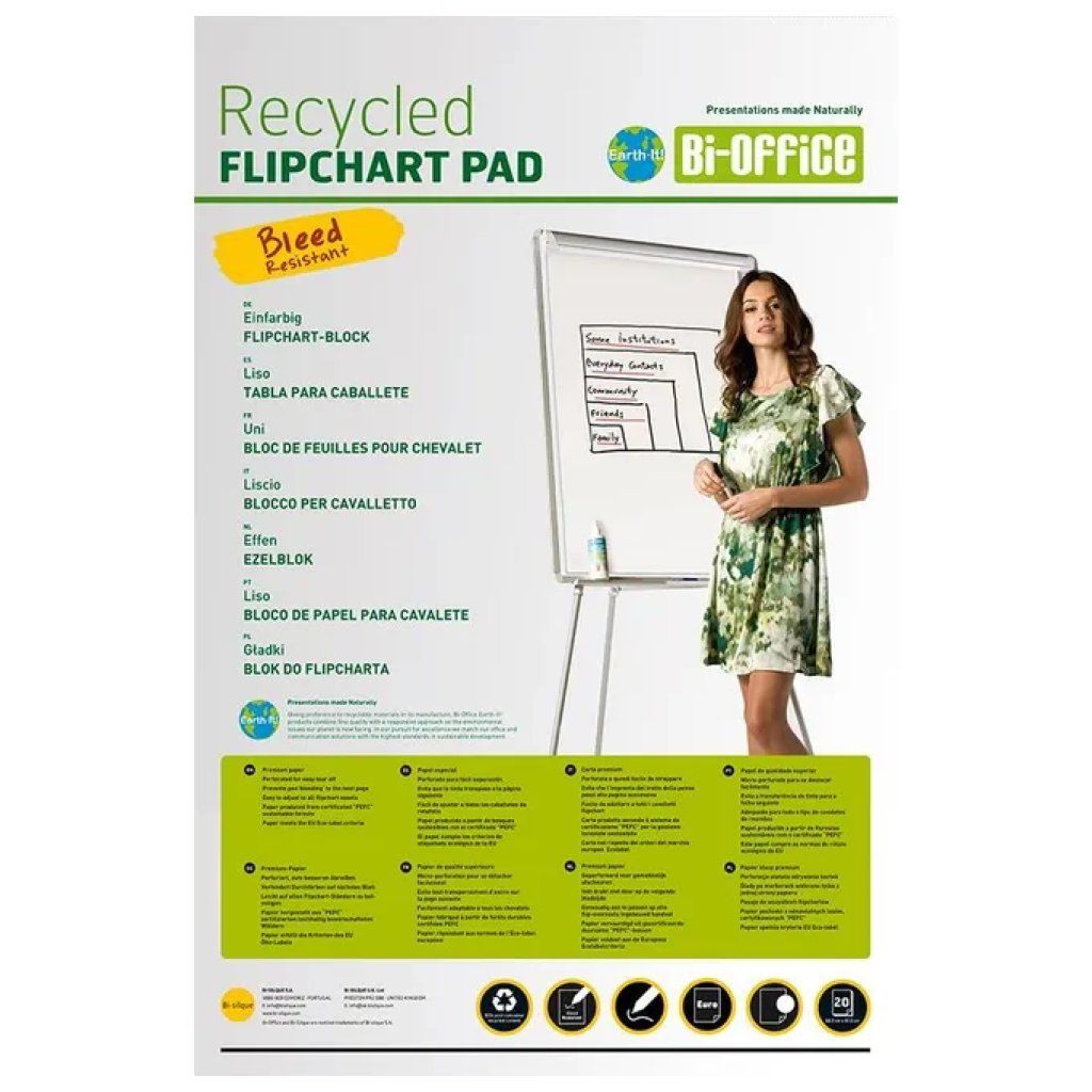 Bi-Office Earth – Confezione da 5 blocchi per lavagna 65 × 98 cm, 20 fogli ciascuno