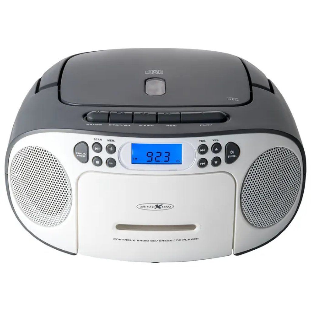 Reflexion RCR2260W-GR Radio Portatile CD e Cassette, FM, AUX, 20 W, Bianco e Grigio Reflexion RCR2260W-GR Radio Portatile CD e Cassette, FM, AUX, 20 W, Bianco e Grigio