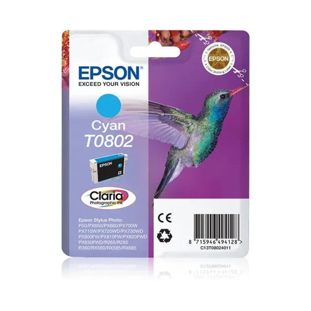 Epson T0802 Ciano – Cartuccia Originale Claria Epson T0802 Ciano – Cartuccia Originale Claria