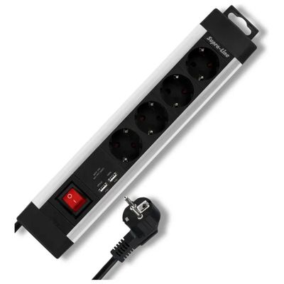 REV Supraline Multipresa 4 Prese con 2 USB, Cavo 2,2 m, 3500 W, Argento