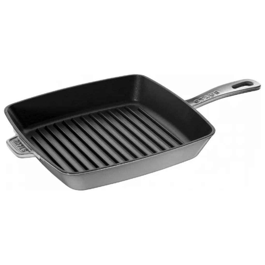 STAUB Grill quadrato in ghisa con manico, 26 cm, grigio grafite