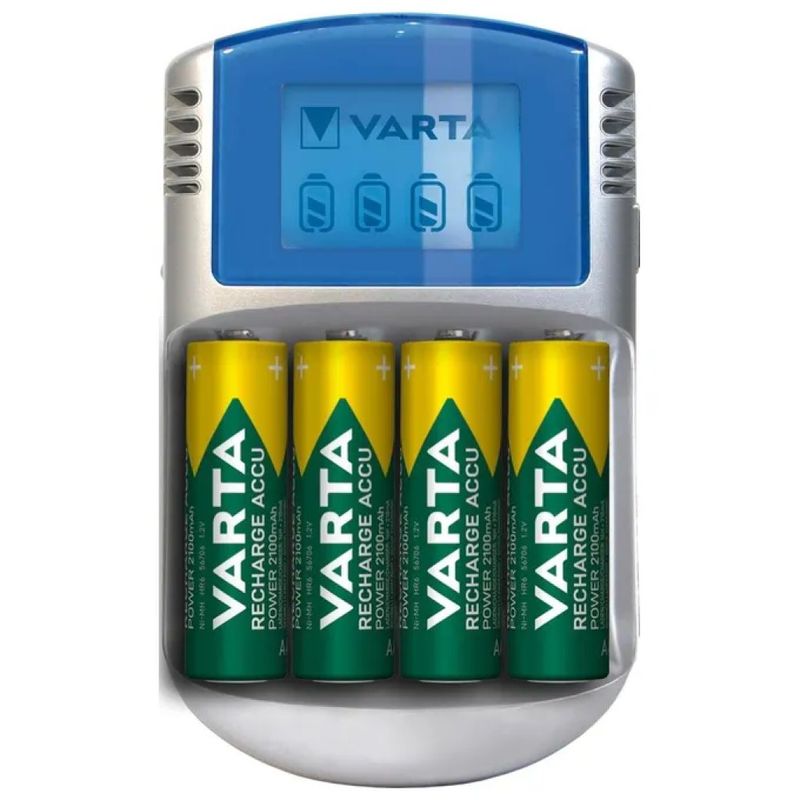 VARTA LCD Charger per Batterie AA e AAA NiMH con 4 Batterie AA 2600 mAh