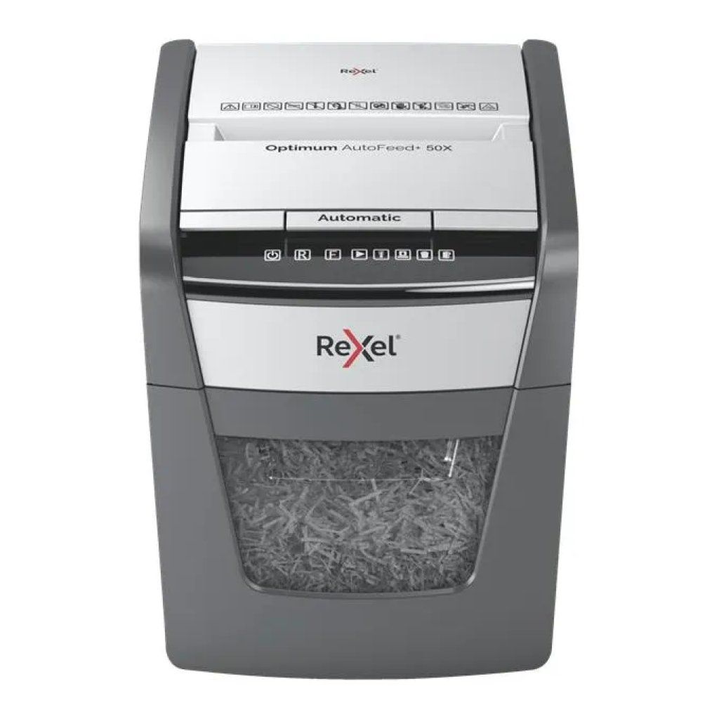 Rexel Optimum AutoFeed+ 50X – Distruggidocumenti P-4, 50 fogli, 20 L