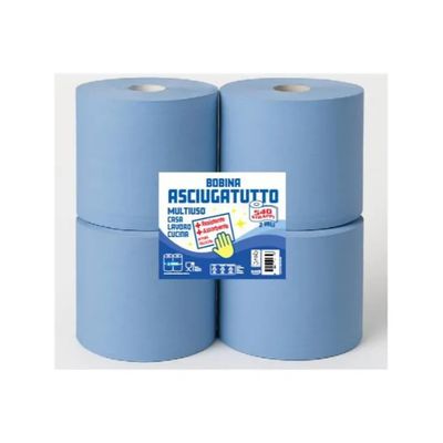 SCATOLIFICIO Bobine Asciugatutto Blu in Cellulosa, 2 Veli, 4 Pezzi