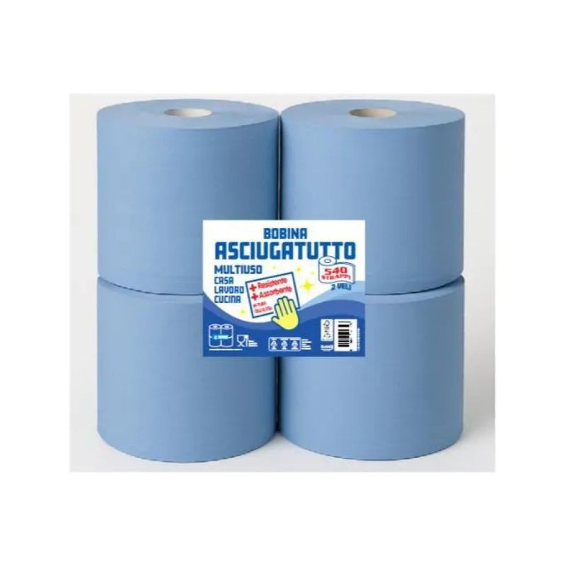 SCATOLIFICIO Bobine Asciugatutto Blu in Cellulosa, 2 Veli, 4 Pezzi