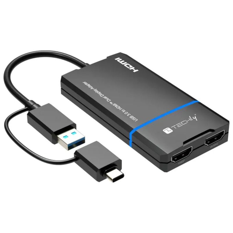 Techly 623639 Adattatore USB-C/USB-A a doppio HDMI 4K
