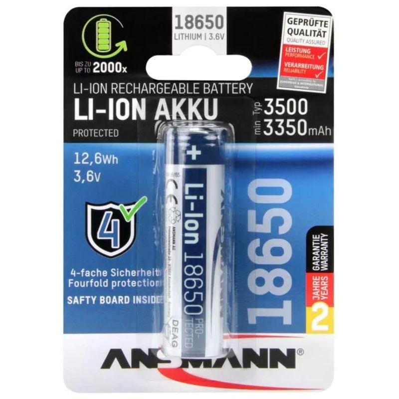 ANSMANN Batteria ricaricabile ANSMANN Li-Ion 18650, 3500 mAh, 3,6 V con protezione
