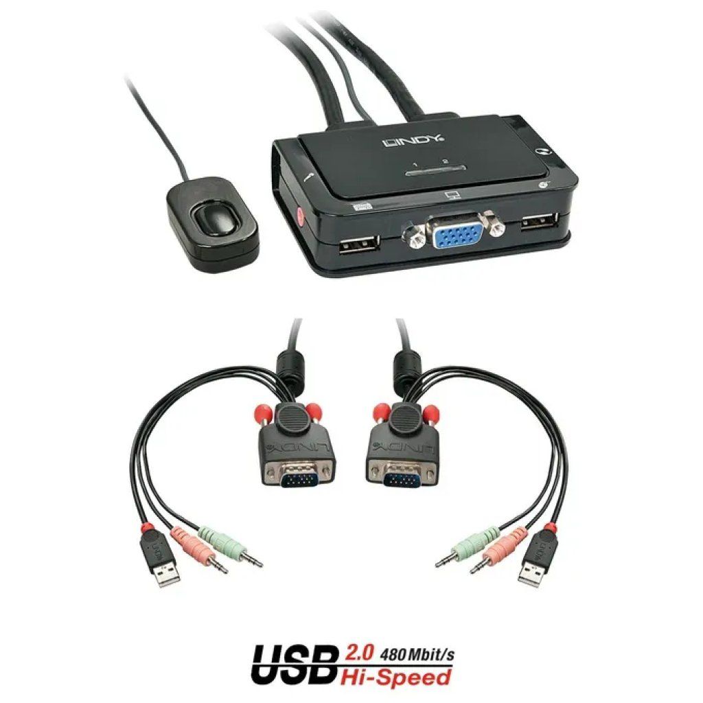 Lindy 42342 Switch KVM VGA USB 2.0 per 2 Computer con Audio Lindy 42342 Switch KVM VGA USB 2.0 per 2 Computer con Audio