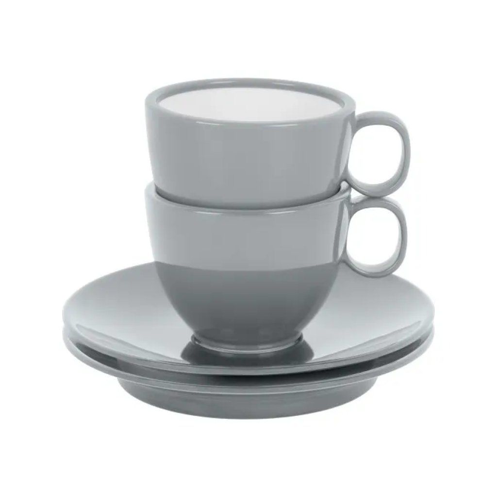 Brunner Pearl Deep Sea Set 2 Tazzine Espresso con Piattini, Melamina Grigia Brunner Pearl Deep Sea Set 2 Tazzine Espresso con Piattini, Melamina Grigia