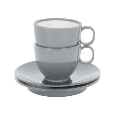 Brunner Pearl Deep Sea Set 2 Tazzine Espresso con Piattini, Melamina Grigia