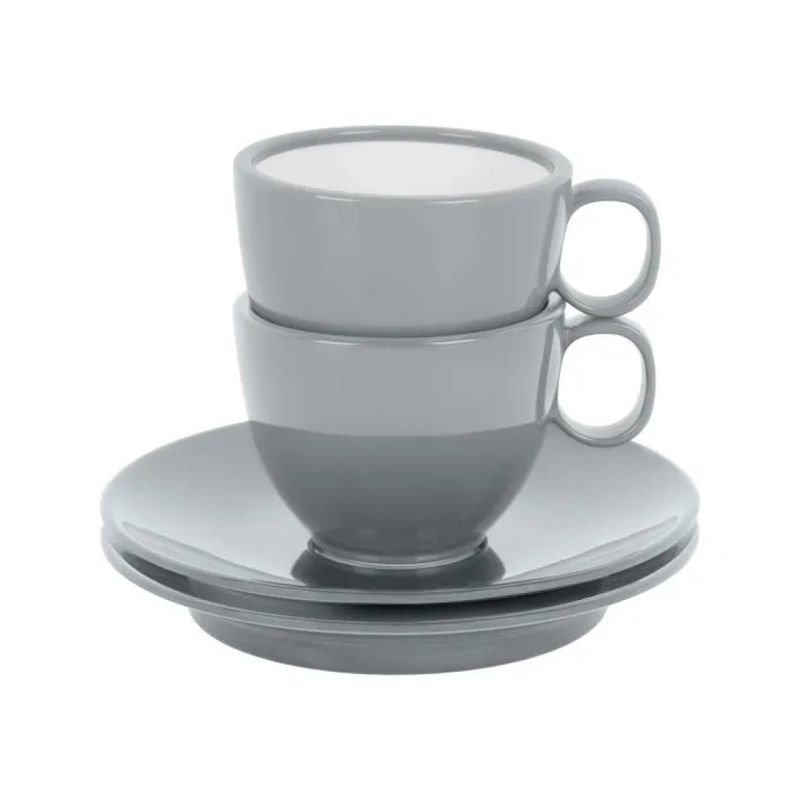 Brunner Pearl Deep Sea Set 2 Tazzine Espresso con Piattini, Melamina Grigia Brunner Pearl Deep Sea Set 2 Tazzine Espresso con Piattini, Melamina Grigia