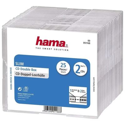 Hama Custodie Slimline Trasparenti per CD e DVD, 2 Dischi, Confezione da 25