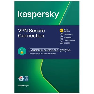 Kaspersky VPN Secure Connection – 3 dispositivi, 1 anno, licenza ESD