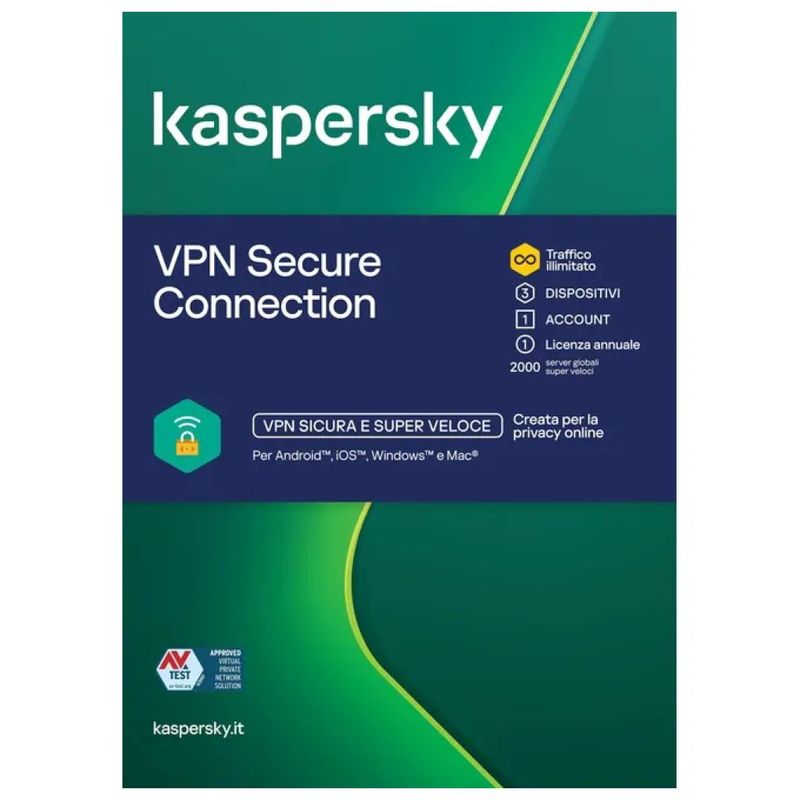 Kaspersky VPN Secure Connection – 3 dispositivi, 1 anno, licenza ESD