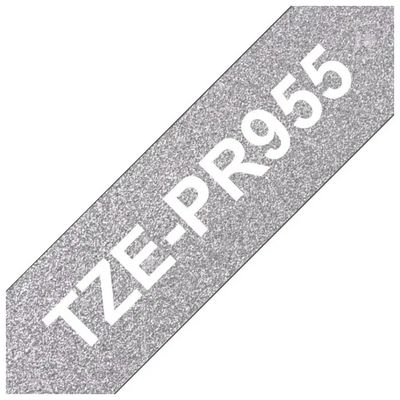 Brother TZe-PR955 Nastro Laminato Glitter Argento 24 mm x 8 m Brother TZe-PR955 Nastro Laminato Glitter Argento 24 mm x 8 m