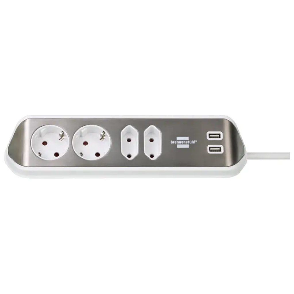 Brennenstuhl Ciabatta Angolare 4 Prese con 2 USB, Cavo da 2 m