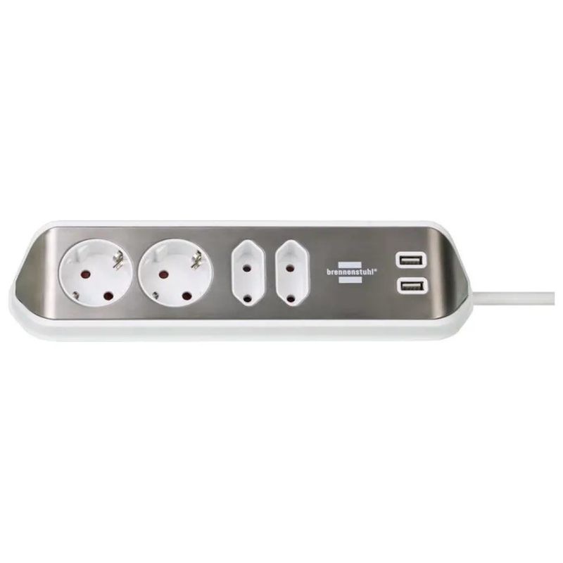 Brennenstuhl Ciabatta Angolare 4 Prese con 2 USB, Cavo da 2 m