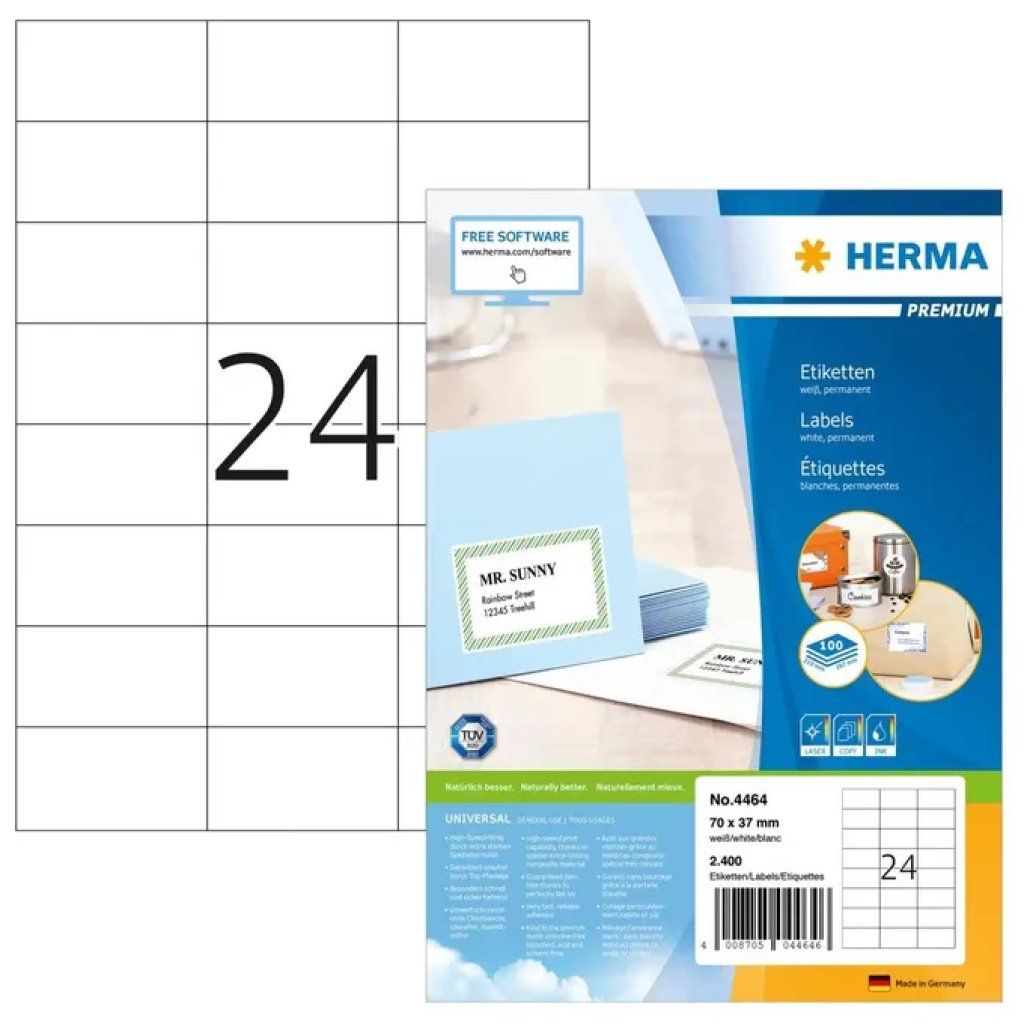 HERMA 4464 Etichette adesive Premium 70 × 37 mm, 2400 pezzi