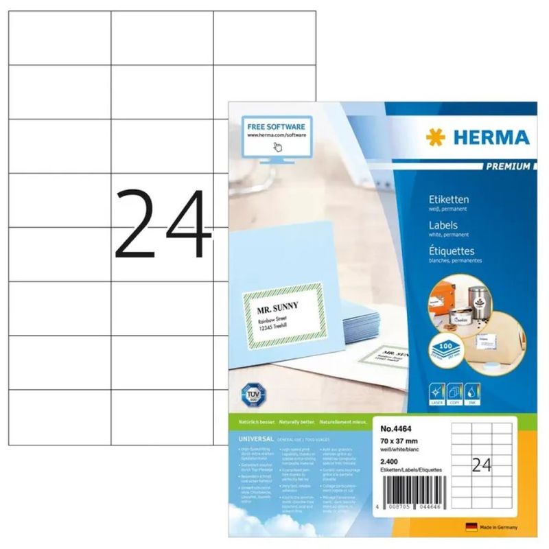 HERMA 4464 Etichette adesive Premium 70 × 37 mm, 2400 pezzi