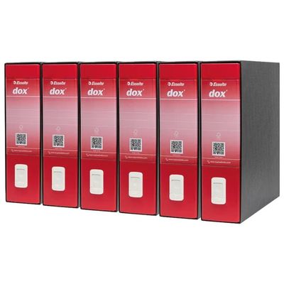 REXEL Esselte DOX 1 Registratori a Leva 23 × 29,7 cm, Dorso 8 cm, Rossi, Confezione da 6