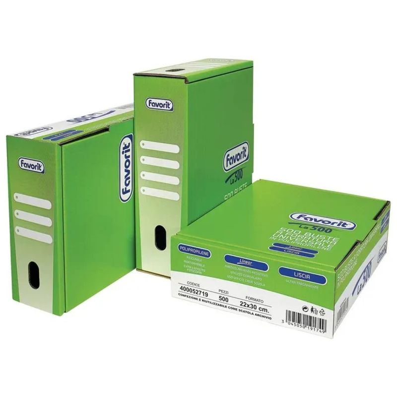 Favorit Linear 308095 – Buste trasparenti forate 22 × 30 cm, confezione da 500