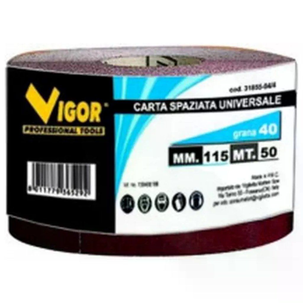 VIGOR-BLINKY Vigor Carta Spaziata Universale Grana 40, 115 mm x 50 m VIGOR-BLINKY Vigor Carta Spaziata Universale Grana 40, 115 mm x 50 m