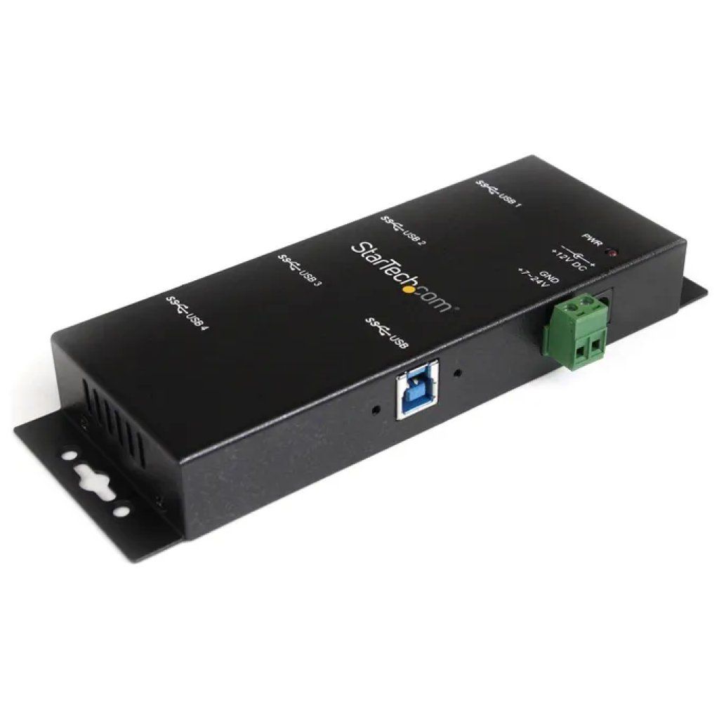 STARTECH.COM StarTech ST4300USBM Hub USB 3.0 industriale a 4 porte, metallo, alimentatore incluso, nero
